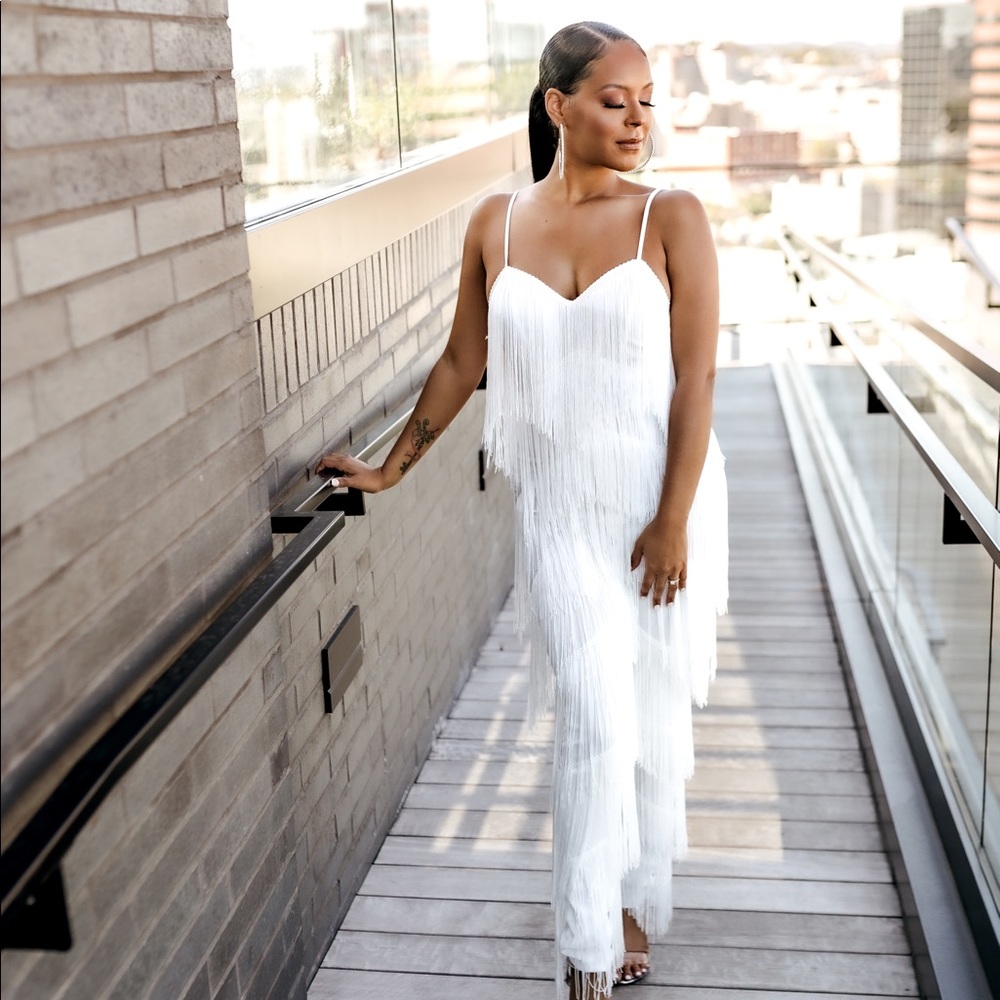 PLT White Tassel Plunge Jumpsuit - White